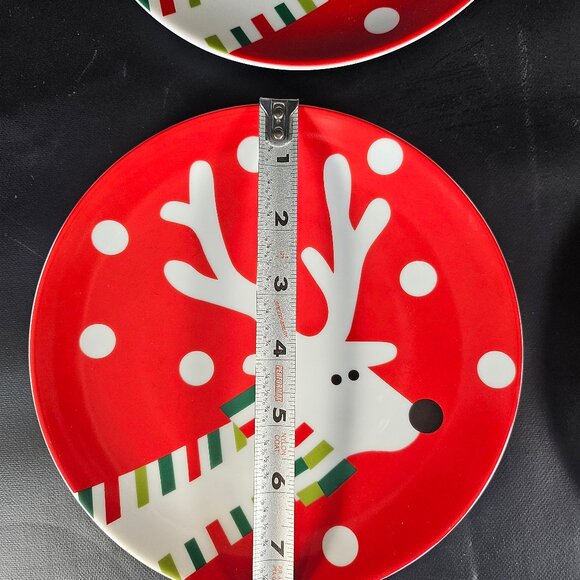 Crate And Barrel. 4 Reindeer Appetizer, Salad, Dessert Plates. 7.5" Round - Picture 4 of 9